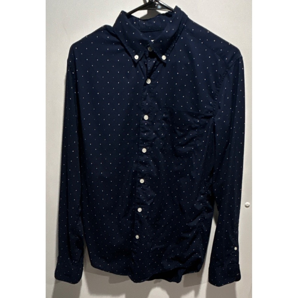 American Eagle Outfitters Polka Dot Cotton Button-Down Shirt Navy Men's‎ S